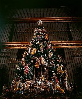 Christmas Creche and tree (mixed media)