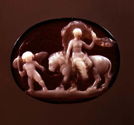 Cameo of Venus seated on a lion led by Cupid, 1st century BC (agate and onyx) van 