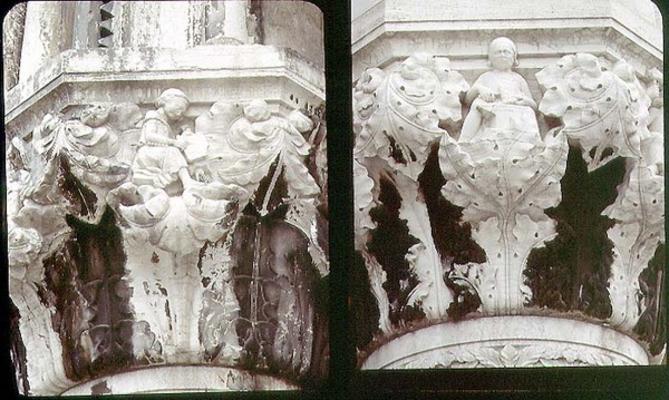 Capitals decorated with reliefs portraying craftsmen at their trades (LtoR) the stone-cutter and the van 