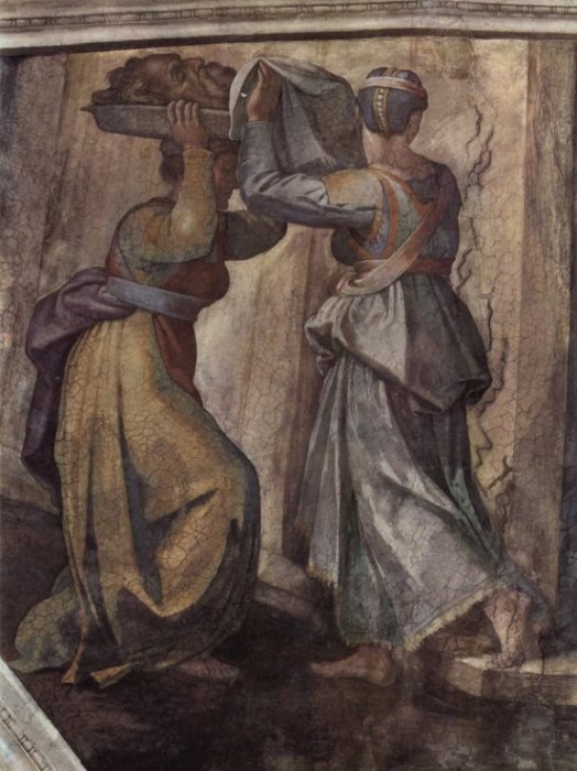 Detail of the fresco Judith and Holofernes on the wall in Sistine chapel van 