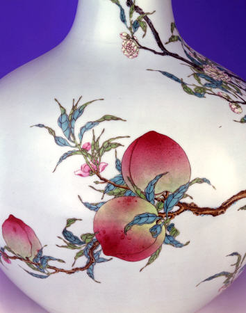 Detail From A Magnificent Famille Rose Nine-Peach Globular Bottle Vase van 