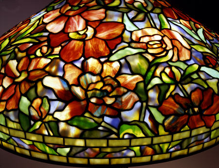 Detail Of A ''Peony'' Leaded Glass And Bronze Table Lamp By Tiffany Studios van 