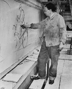 Diego Rivera working Detroit Industry Murals