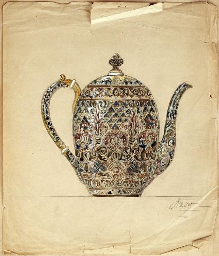 Design For An Ovoid Silver-Gilt Cloisonne Enamel Coffee Pot