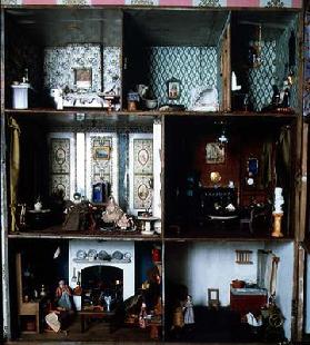 Doll's house showing original wallpapers and furnishings