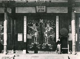 European man in front of Chinese temple, c.1860 (b/w photo) 