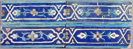 Four Timurid Cuerda Seca Pottery Tiles, 15th Century van 