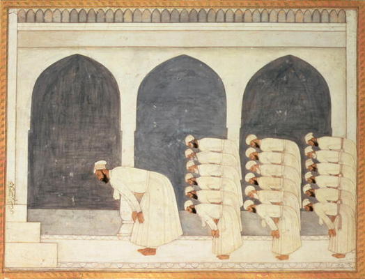 Folio.38a A Mogul prince in a mosque leading Friday prayers from the large Clive Album, Mughal, c.17 van 