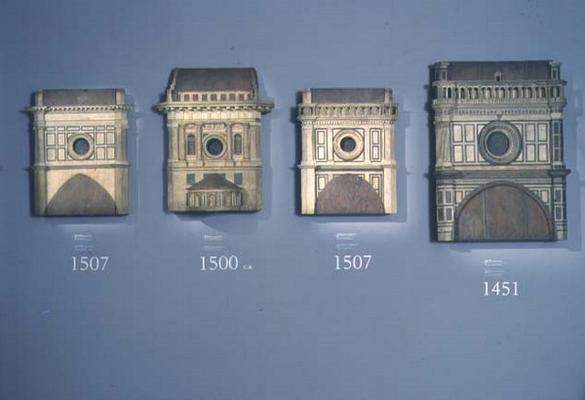 Four modello's of the facade of the Duomo showing the designs between 1451 and 1507 (wood) van 