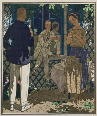 Gazette du Bon Ton; Que C'est Bon ou les Boissons Glacees, chiffon dress by Doeuillet, 1921 van 