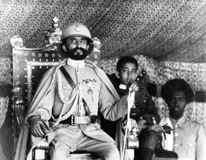 Haile Selassie 1st last emperor of Ethiopia in 1930-1936 and 1941-1974 here on the throne van 