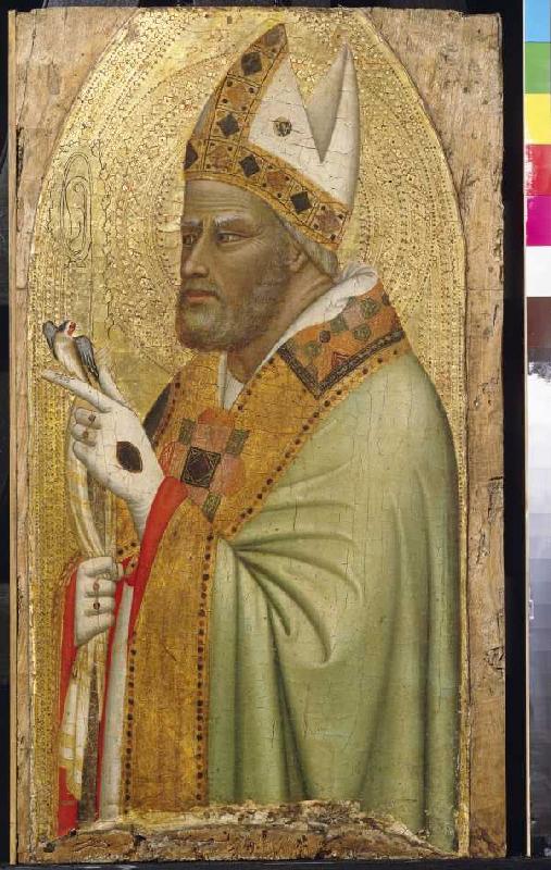 Halbfigur eines heiligen Bischofs mit einem Stieglitz. van 
