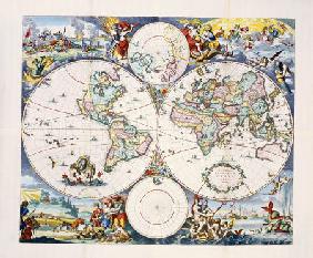 Hand-Coloured Engraved And Etched Wall-Map Of The World On 4 Sheets Cornelis III Danckerts (1664-171