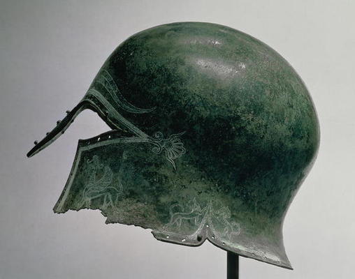 Helmet with incised decoration, Greek, c.5th century BC (bronze) van 
