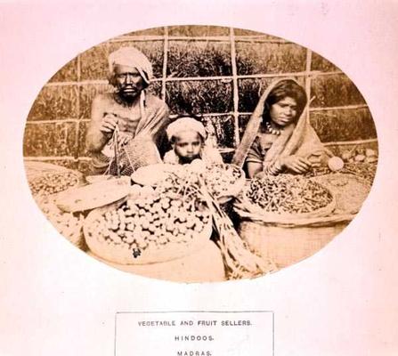 Hindu Vegetable and Fruit Sellers in Madras, 19th century (sepia photo) van 