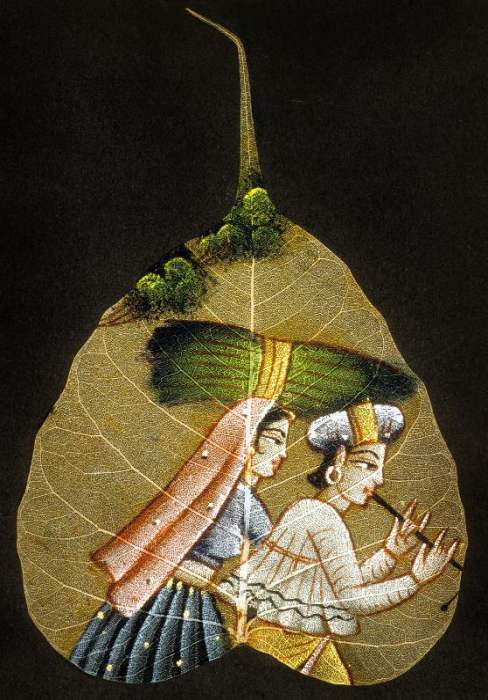 Inde peinture sur feuille d'arbre sechee van 