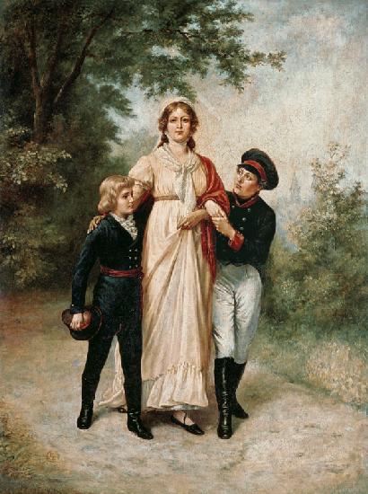 Luise van Pruisen met 2 zonen in het park