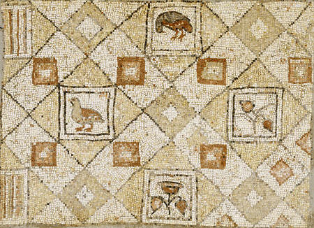 Late Roman, Large Geometric Mosaic Panel With Birds And Flowers van 