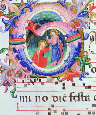 Missal 558 f.64v Historiated initial 'G' depicting the Noli Me Tangere van 