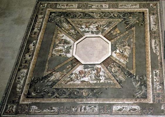 Mosaic pavement based round an octagonal basin, depicting the seasons and hunting scenes, from the C van 