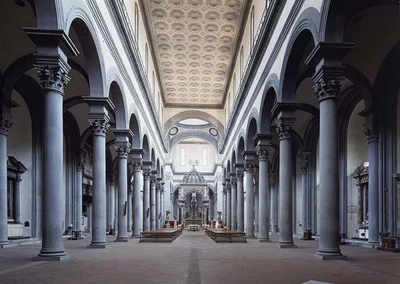 Nave and choir of Santo Spirito, Florence, designed by Filippo Brunelleschi (1377-1446) (photo) van 
