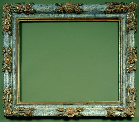 North Italian carved and gilded frame, the marblised ovolo profile carved to the corners and centres van 