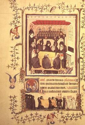 Nouv Lat 3093 f.104 Monks taking prayers by the Parement Master and his workshop, French van 