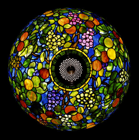 Overhead Detail From The Shade Of An Important ''Fruit'' Leaded Glass And Bronze Table Lamp van 