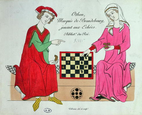 Otto IV, Marquis of Brandenburg, playing chess with a lady, illustration from a facsimile of the Man van 