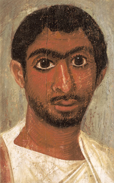Portrait of a man from the 'Pollius Soter' group said to have been found at Thebes, Severan, Egyptia van 
