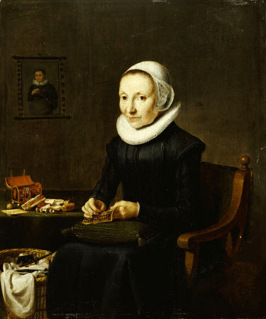 Portrait Of An Old Lady, Aged 54, Embroidering van 