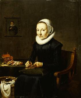 Portrait Of An Old Lady, Aged 54, Embroidering