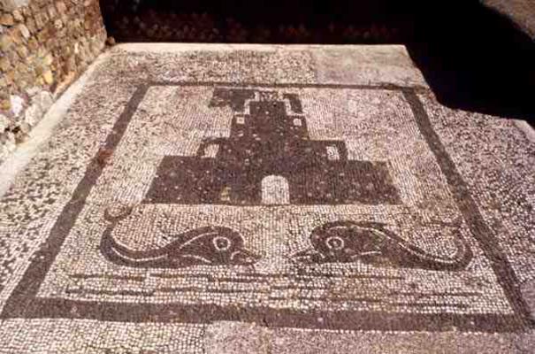 Pavement with house and dolphins, Roman, 2nd century AD (mosaic) van 
