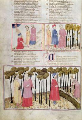 Purg.XXVIII f.47v Virgil taking his leave and the Divine Forest, from the Divine Comedy van 