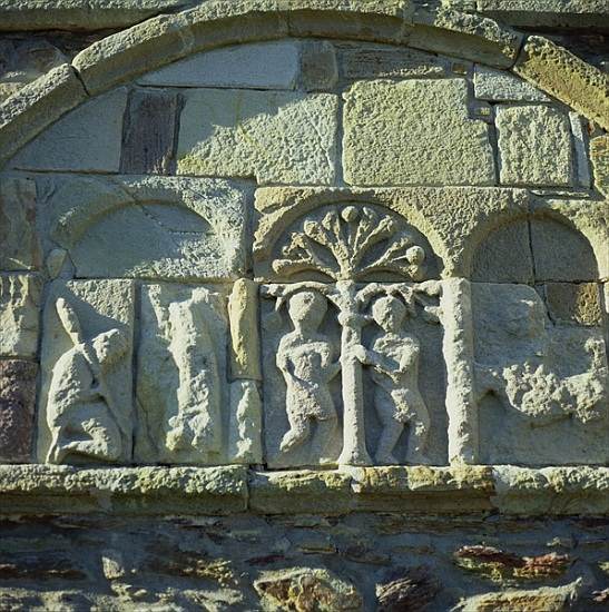 Relief sculpture of Adam and Eve, St Declans Church, Ardmore, County Waterford van 