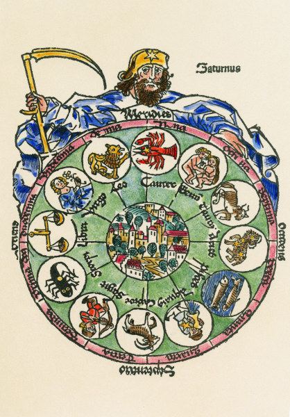 Saturn umfaßt Tierkreis / Holzschn.1499 van 