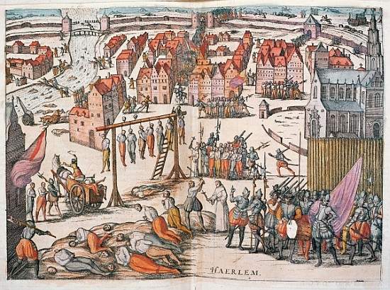 Spanish Soldiers killing Protestants in Haarlem, c.1567 van 