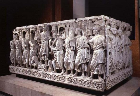 Sarcophagus depicting Christ and the Apostles, Roman (marble) van 