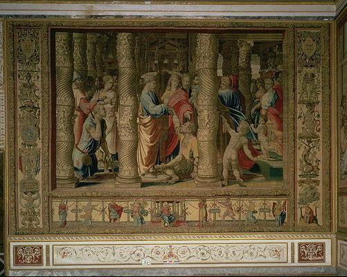 St. Peter and St. John heal a cripple at the gate of the temple, from the Brussels Tapestries, repli van 