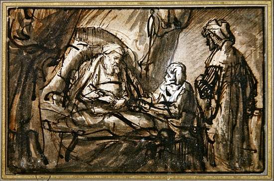 The Benediction of Isaac (pen & ink and wash) van 