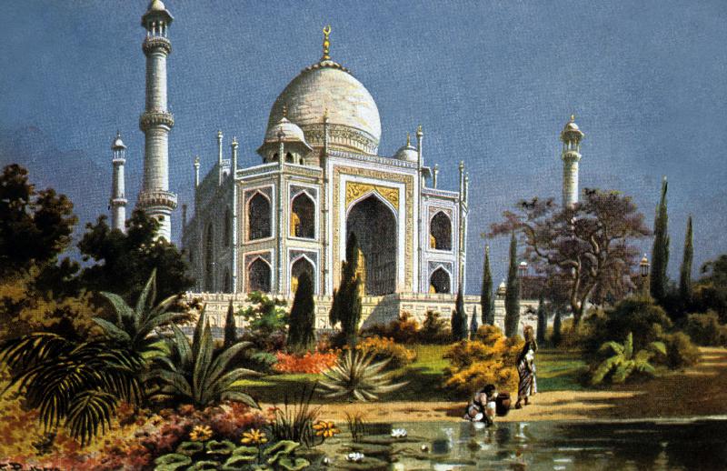 The Taj Mahal in Agra marble mausoleum built in 1632 - 1644 by moghul emperor Shah Jahan for his dea van 