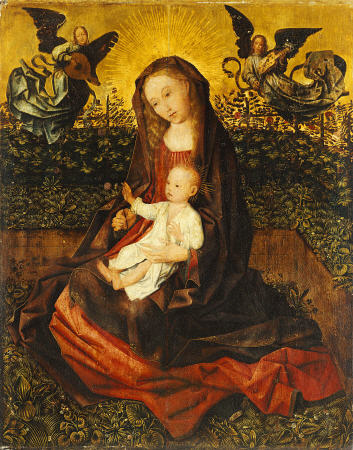 The Virgin And Child With Two Music-Making Angels In A Rose Garden van 