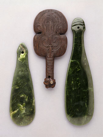 Three Maori Hand Clubs Including Two Made From Nephrite van 