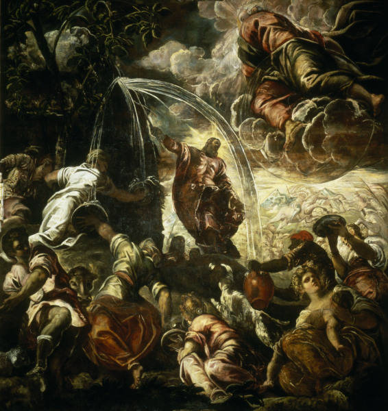 Tintoretto, Moses schlaegt Wasser.... van 