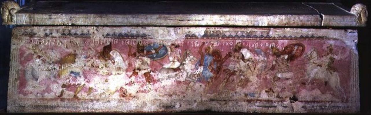 The sarcophagus of the Amazons, decorated with scenes of fighting between Greeks and Amazons, from T van 