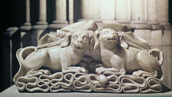 Two dogs seated on folds of a tomb, 12th century (marble) van 