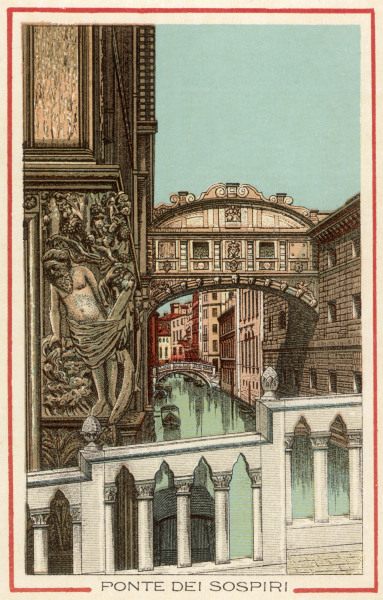 Venice, Bridge of Sighs, Col.lithography van 