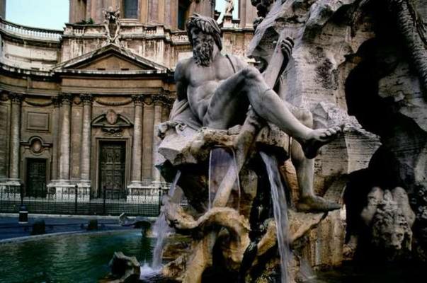 View of the Four Rivers Fountain by Gian Lorenzo Bernini (1598-1680) and the Facade of Saint Agnes i van 