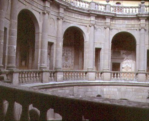 View of the upper portico, designed by Jacopo Vignola (1507-73) and his successors for Cardinal Ales van 