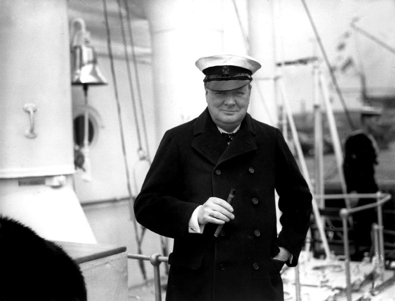 Winston Churchill receives royal fleet at Spithead on board HMS van 
